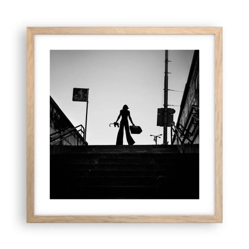 Plakat i ramme af lyst egetræ - Vandring i byen - 40x40 cm