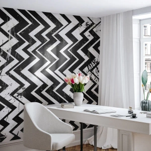 Fototapet Selvklæbende Deluxe Sticker - Zig-hvid, zag-sort - Abstraktion, Stykke, Sort og hvid - 200x140 cm