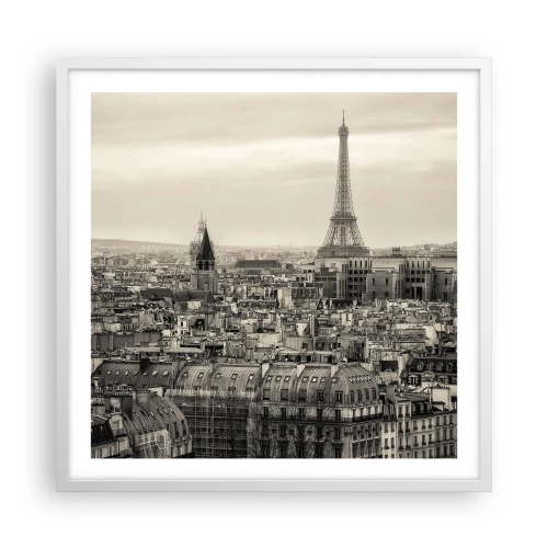 Plakat i hvid ramme - Over Paris' hustage - 60x60 cm