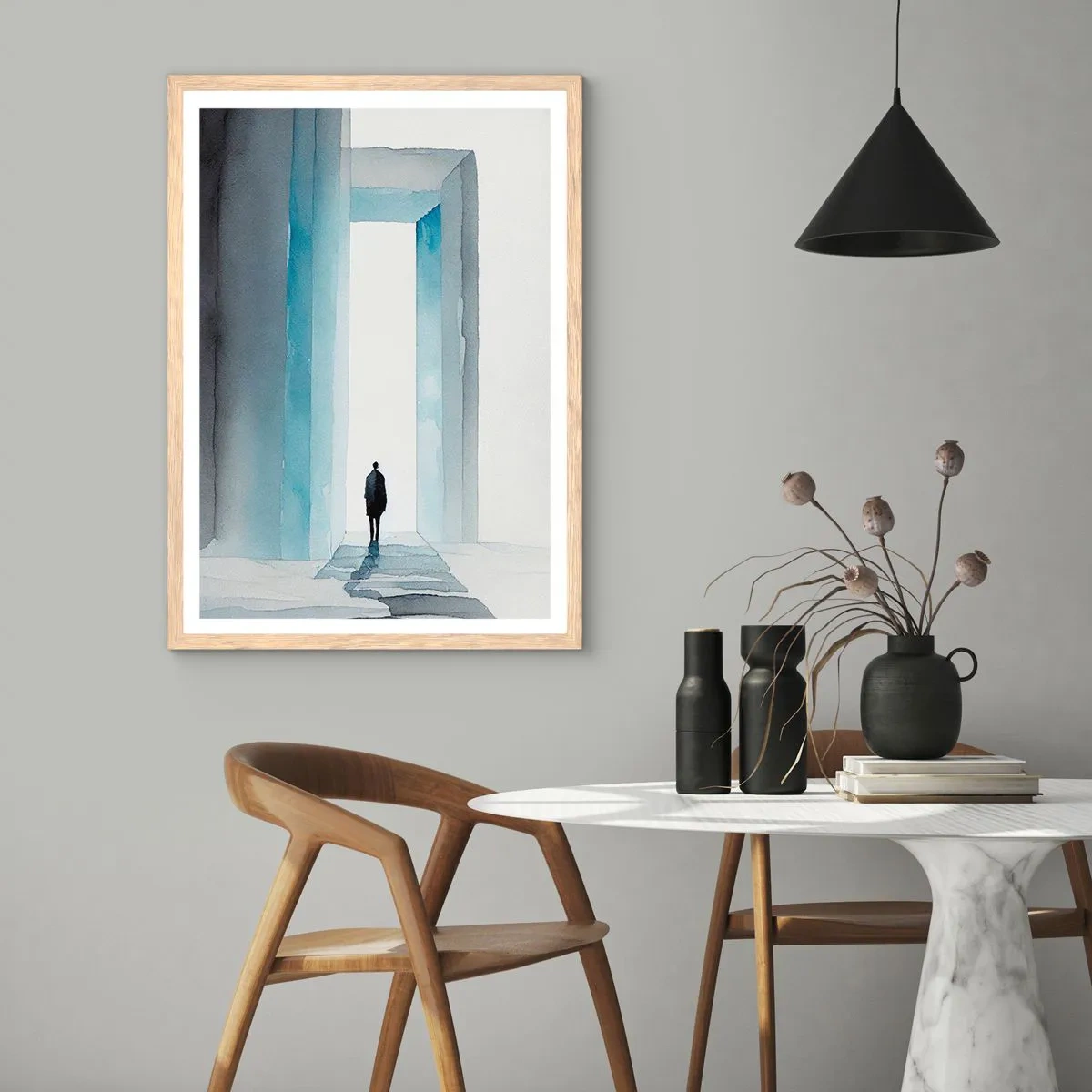 Plakat i ramme af lyst egetræ - Lev uden grænser - 40x50 cm