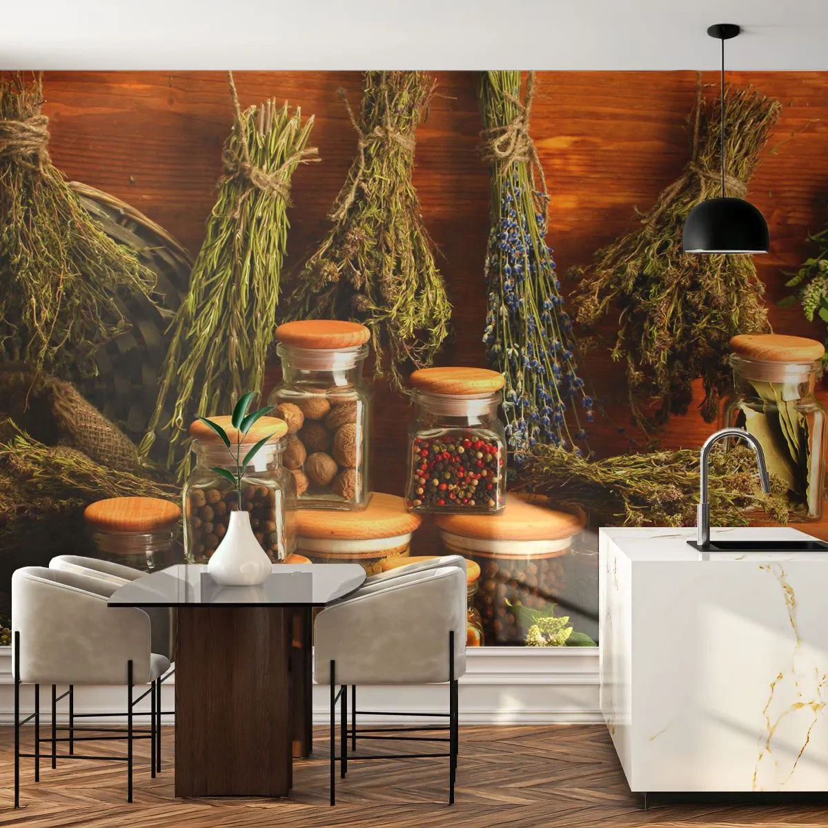 Fototapet Premium Sand - Køkkenmagi - Gastronomi, Tørrede urter, Krydderier - 350x256 cm