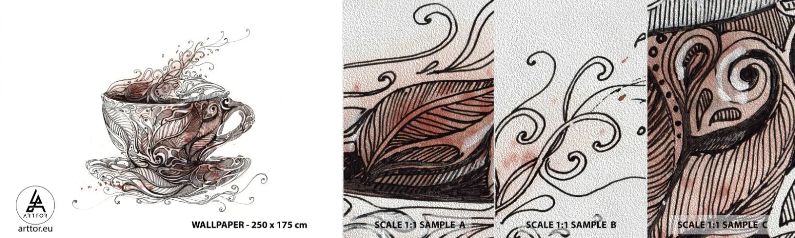 Prøve Fototapet Premium Sand - Te er godt til alt - Abstraktion, Kop, Espresso - 100x30 cm