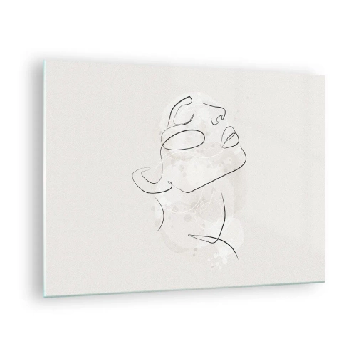 Billede på glas - Et minimalistisk kvindeansigt tegnet med én linje. - 70x50cm - Skitse af drømmen - Moderne vægdekoration til stue og soveværelse ARTTOR