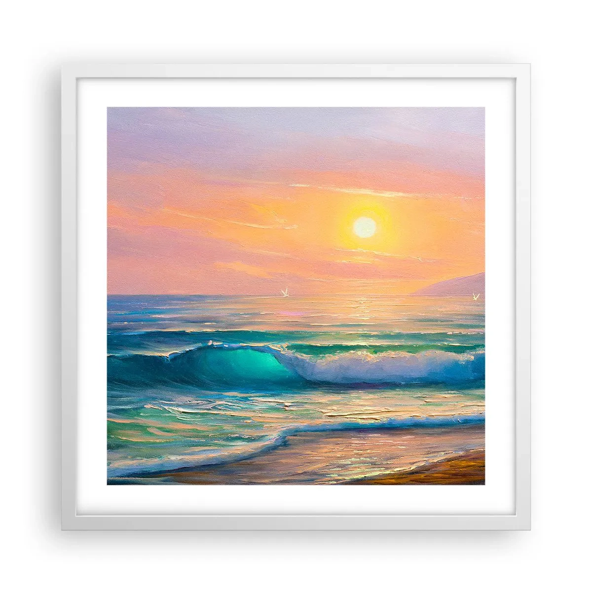 Plakat i hvid ramme - Bølgernes turkisfarvede sang - 50x50 cm