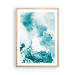 Plakat i ramme af lyst egetræ - Blå oversvømmelsesflader - 50x70 cm