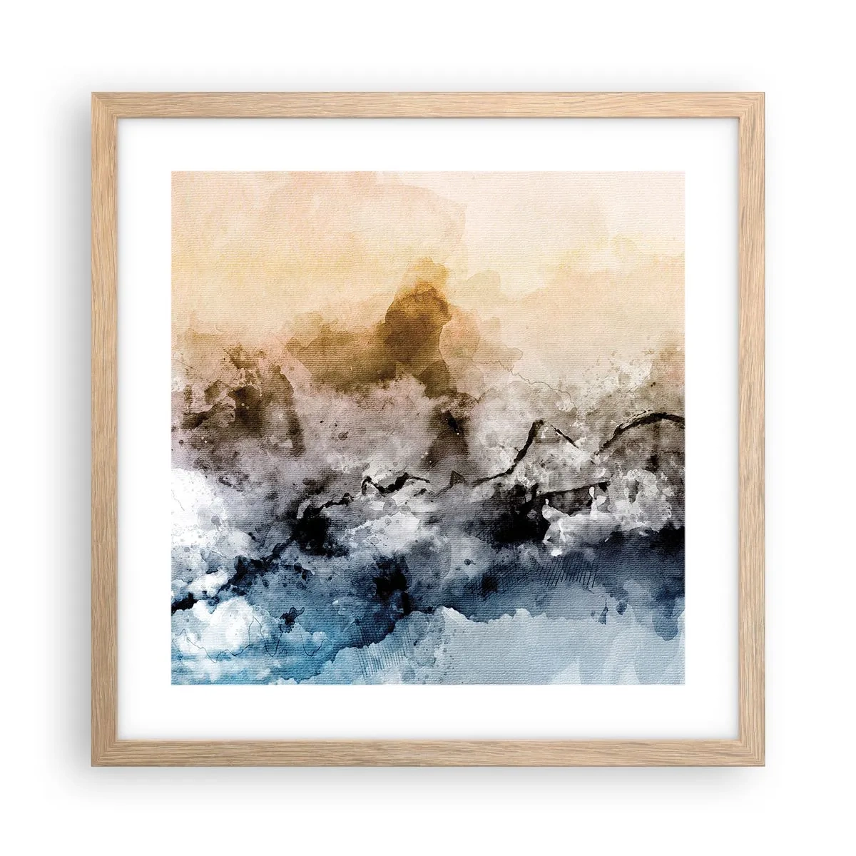 Plakat i ramme af lyst egetræ - Sænket i en tågesvirvel - 40x40 cm