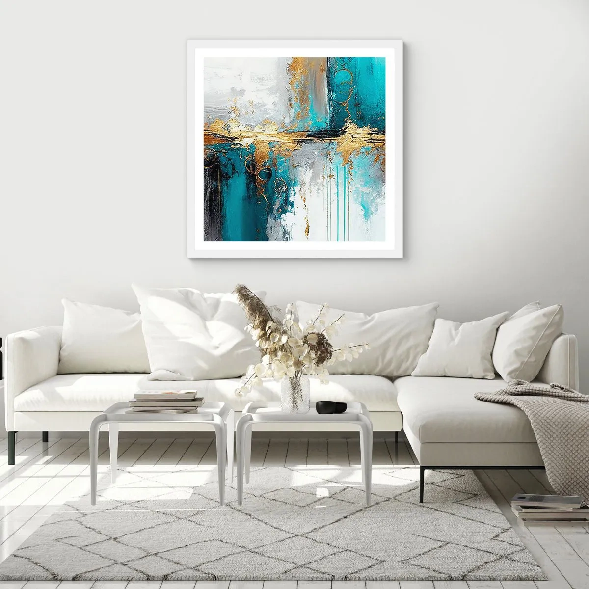 Plakat i hvid ramme - Alting flyder - 50x50 cm