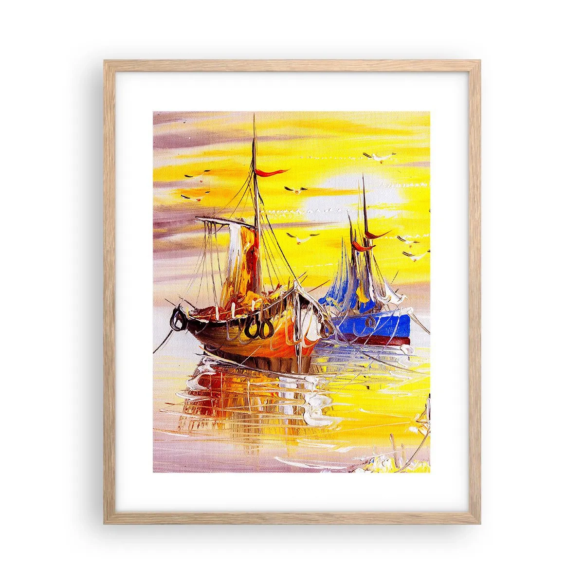 Plakat i ramme af lyst egetræ - Et velfortjent hvil i havnen - 40x50 cm