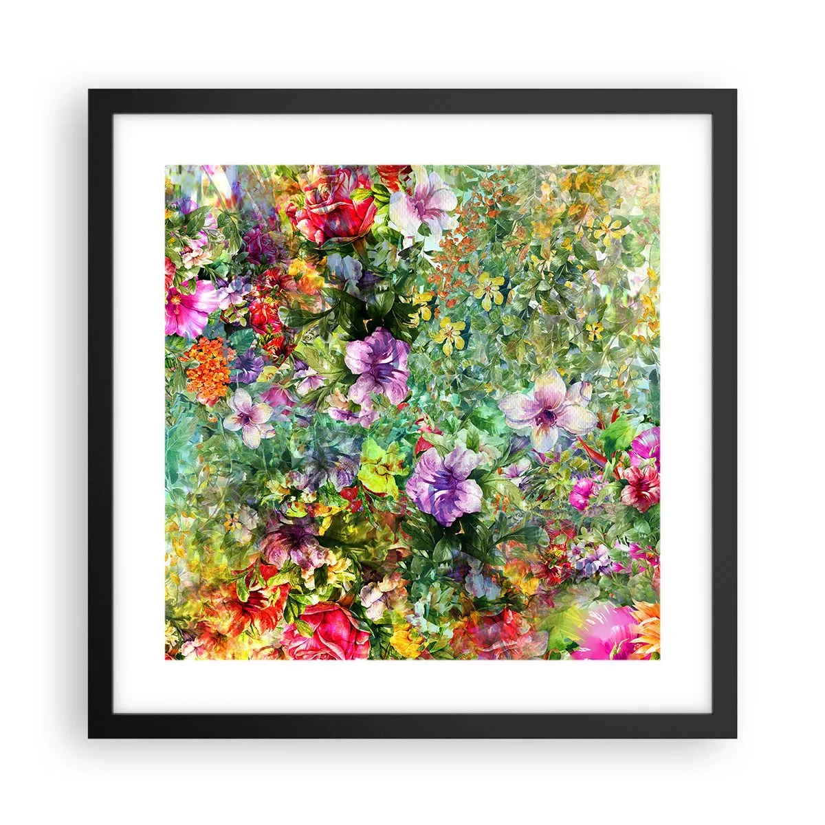 Plakat i sort ramme - Ind i blomsterne ved fortabelse - 40x40 cm