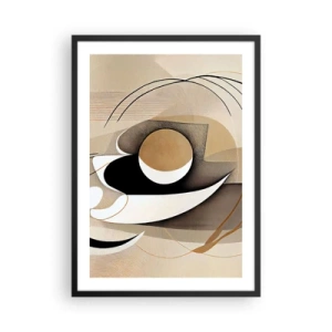 Plakat i sort ramme - Minimalistisk abstraktion i beige og sorte nuancer - 50x70cm - Komposition: essensen af ting - Moderne vægdekoration til stue og soveværelse ARTTOR