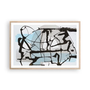 Plakat i ramme af lyst egetræ - Ikke desto mindre blå - 91x61 cm
