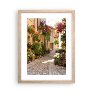 Plakat i ramme af lyst egetræ - I en strøm af blomster - 30x40 cm