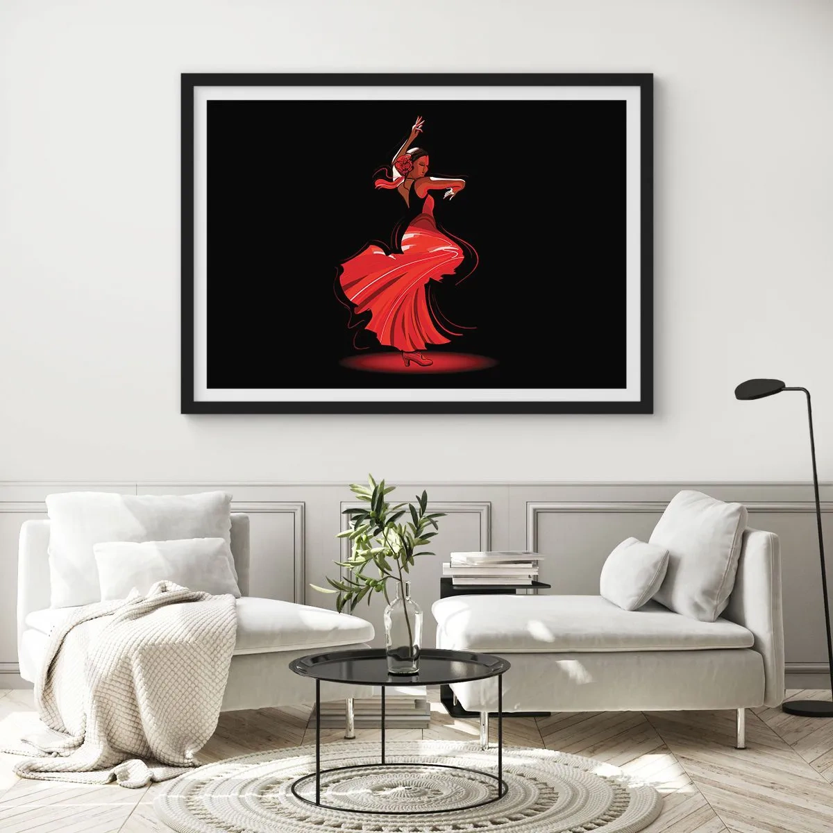 Plakat i sort ramme - Flamencoens brændende ånd - 70x50 cm