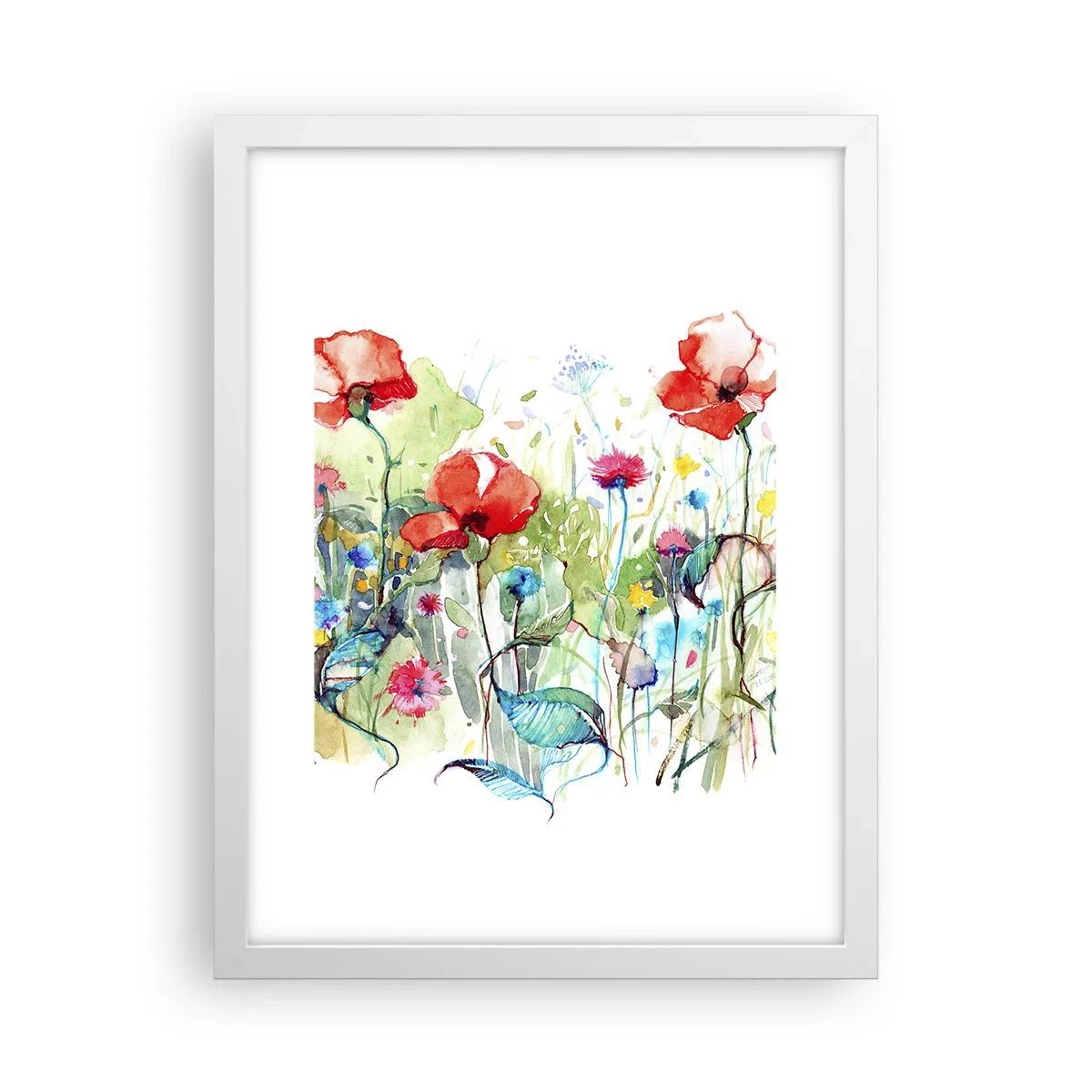 Plakat i hvid ramme - En blomstrende eng i maj - 30x40 cm