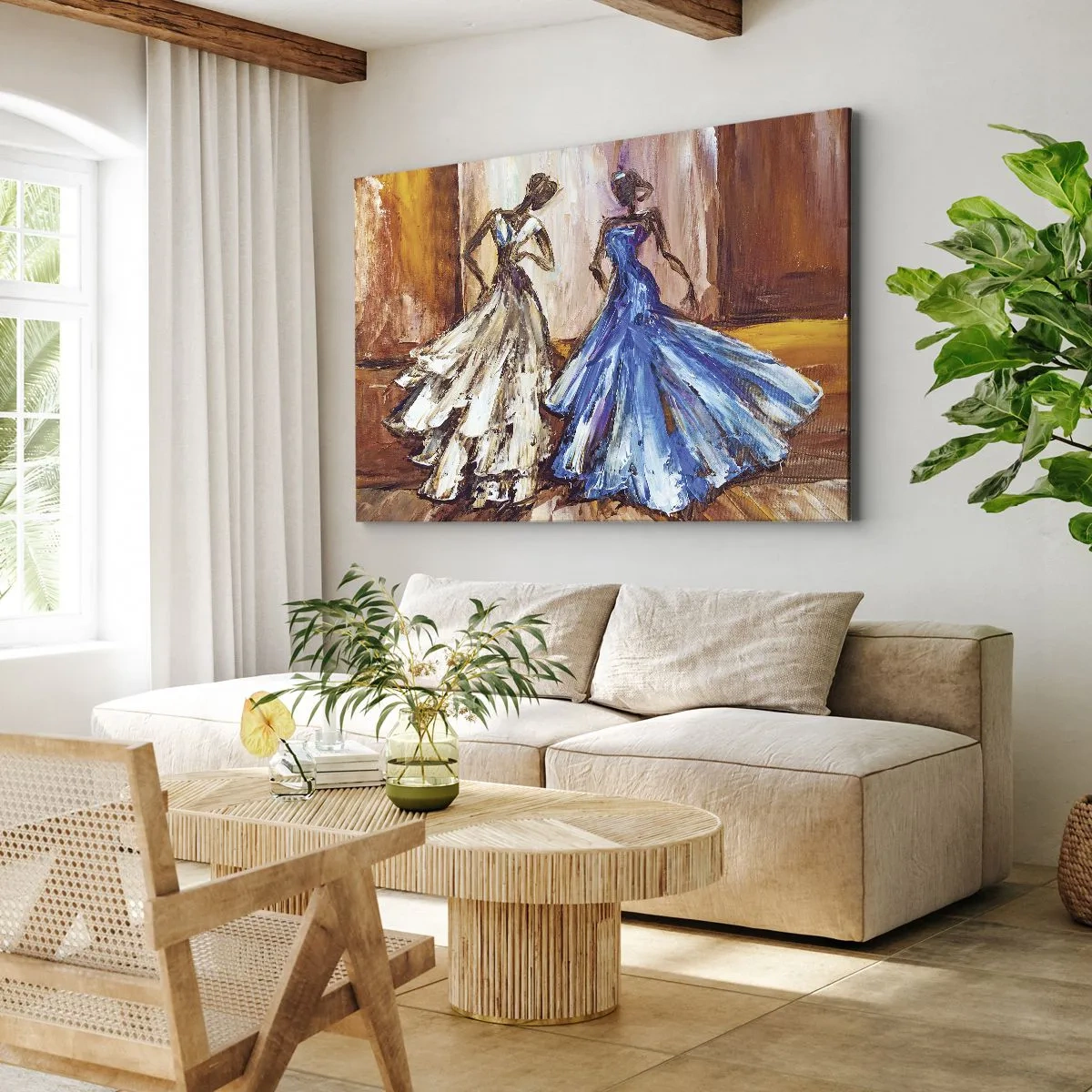 Lærredstryk - Billede på lærred - Figurer i aftenkjoler i kunstnerisk stil - 70x50cm - Den taknemmelige duo - Moderne vægdekoration til stue og soveværelse ARTTOR