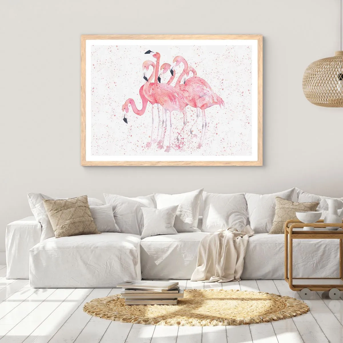 Plakat i ramme af lyst egetræ - Lyserød ansambl - 50x40 cm
