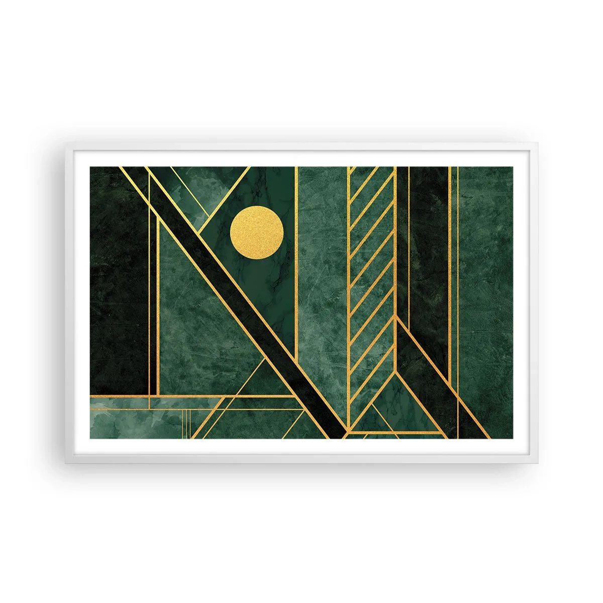 Plakat i hvid ramme - Dynamikken i guld og azurblå - 91x61 cm
