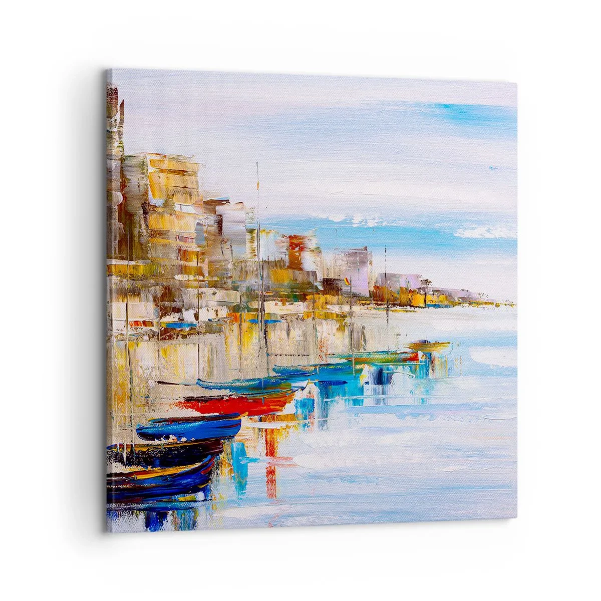 Lærredstryk - Billede på lærred - Flerfarvet urban havn - 60x60 cm