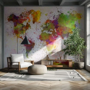 Fototapet Standard Eco - Farverigt verdenskort i akvarel abstrakt stil - 100x70cm - På en eller anden måde gik det bare godt - Moderne vægdekoration til stue og soveværelse ARTTOR