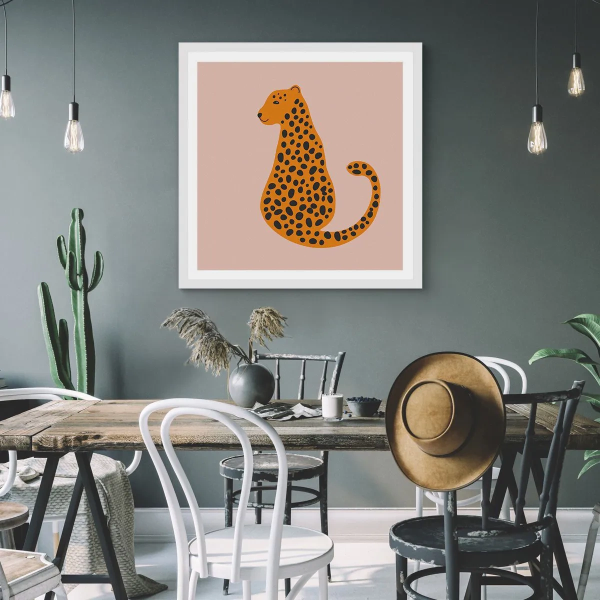 Plakat i hvid ramme - Leopardprint er et moderigtigt mønster - 30x30 cm