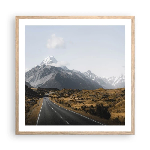Plakat i ramme af lyst egetræ - Vejen til hjerte - 60x60 cm
