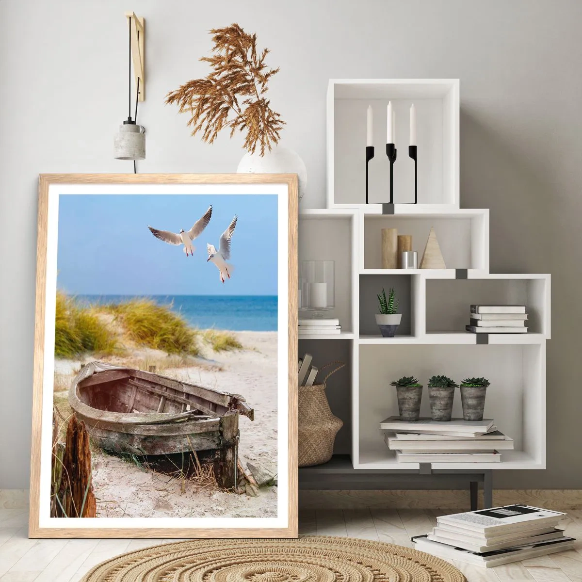 Plakat i ramme af lyst egetræ - Badet i vinden - 30x40 cm