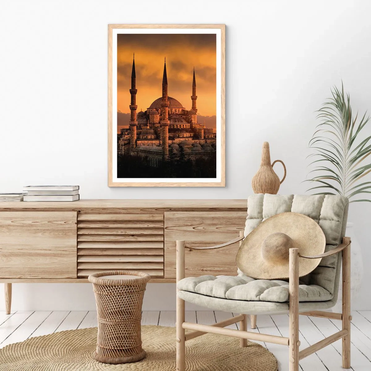 Plakat i ramme af lyst egetræ - Gud er stor - 70x100 cm