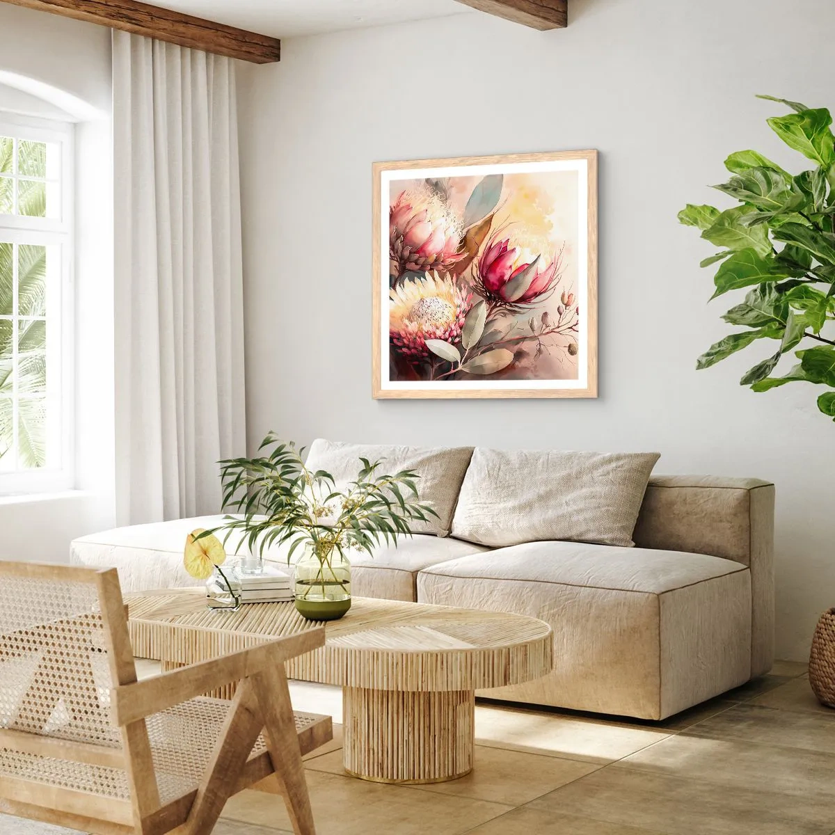 Plakat i ramme af lyst egetræ - I profil og en face - 50x50 cm