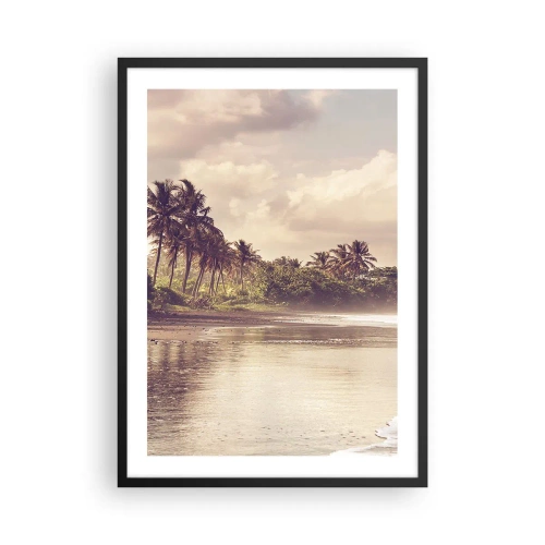 Plakat i sort ramme - Tropisk strand ved solnedgang med palmer - 50x70cm - Kærtegner bølgerne - Moderne vægdekoration til stue og soveværelse ARTTOR