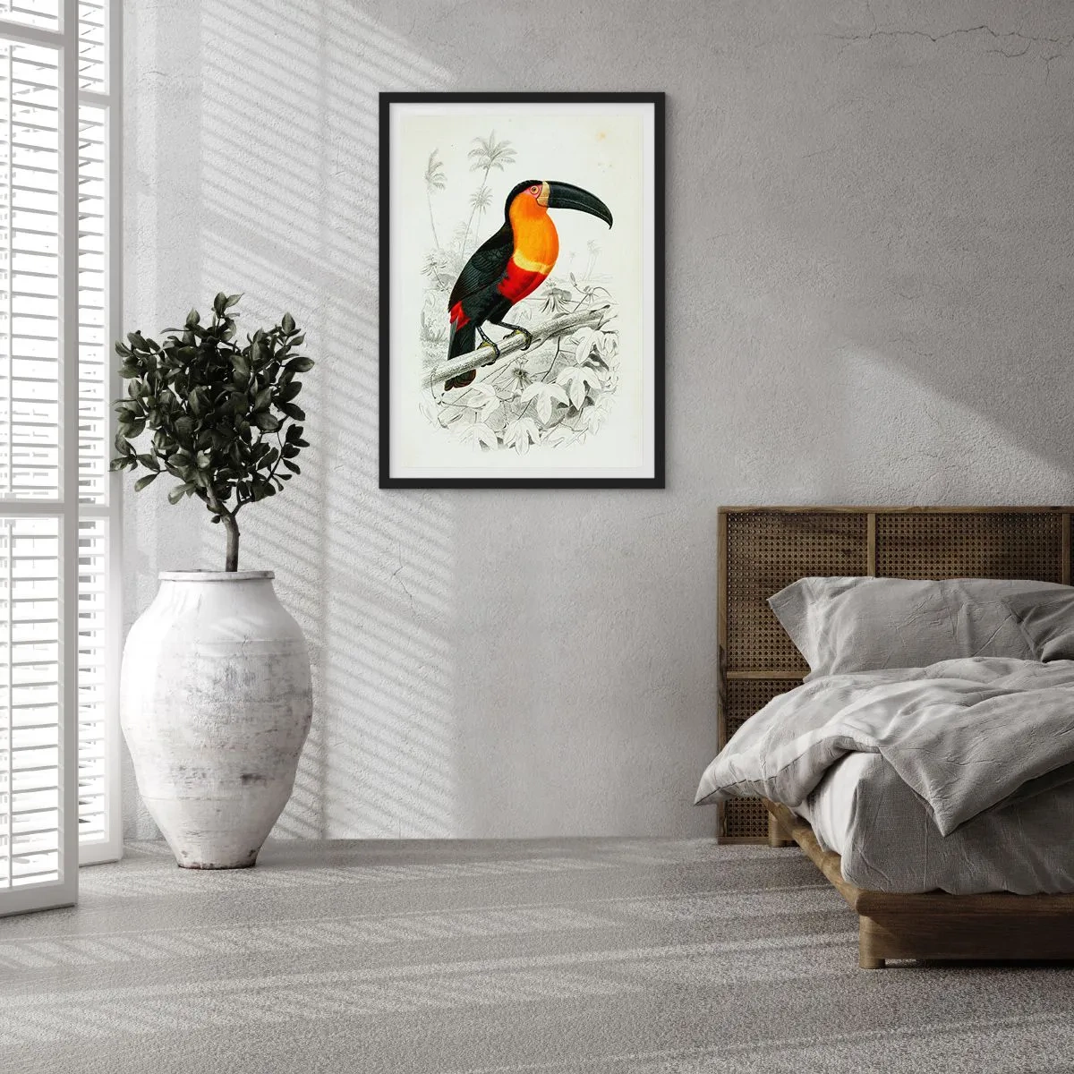Plakat i sort ramme - Papegøjeportræt - 50x70cm - Fuglefarver - Moderne vægdekoration til stue og soveværelse ARTTOR
