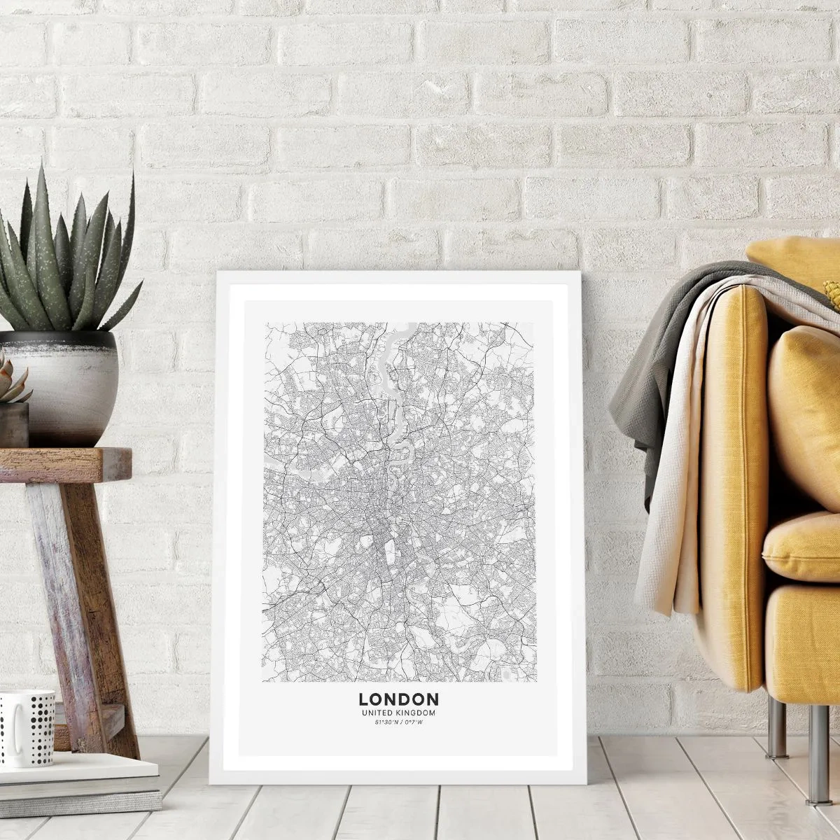 Plakat i hvid ramme - Kort over Londons labyrint - 50x70 cm
