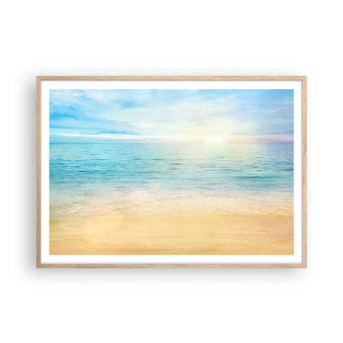 Plakat i ramme af lyst egetræ - Det store blå - 100x70 cm