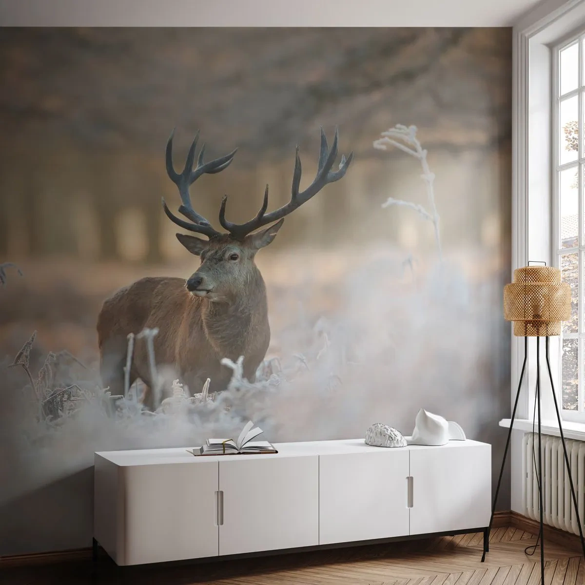 Fototapet Premium Canvas - En frisk morgen - Landskab, Hjort, Dyr - 200x140 cm