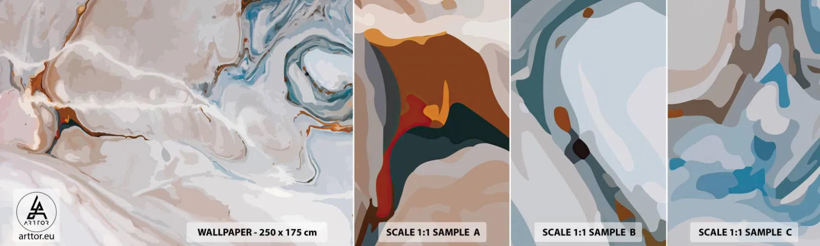 Fototapet Prøve Standard Eco - Blå slynger sig under det hvide - Abstraktion, Stykke, Moderne mønster - 100x30 cm