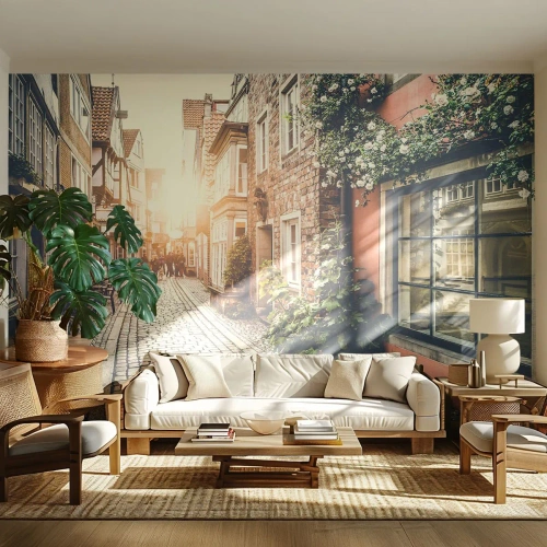 Fototapet Premium Canvas - En rosengyde i et lyserødt skær - By, Holland, Arkitektur - 450x315 cm