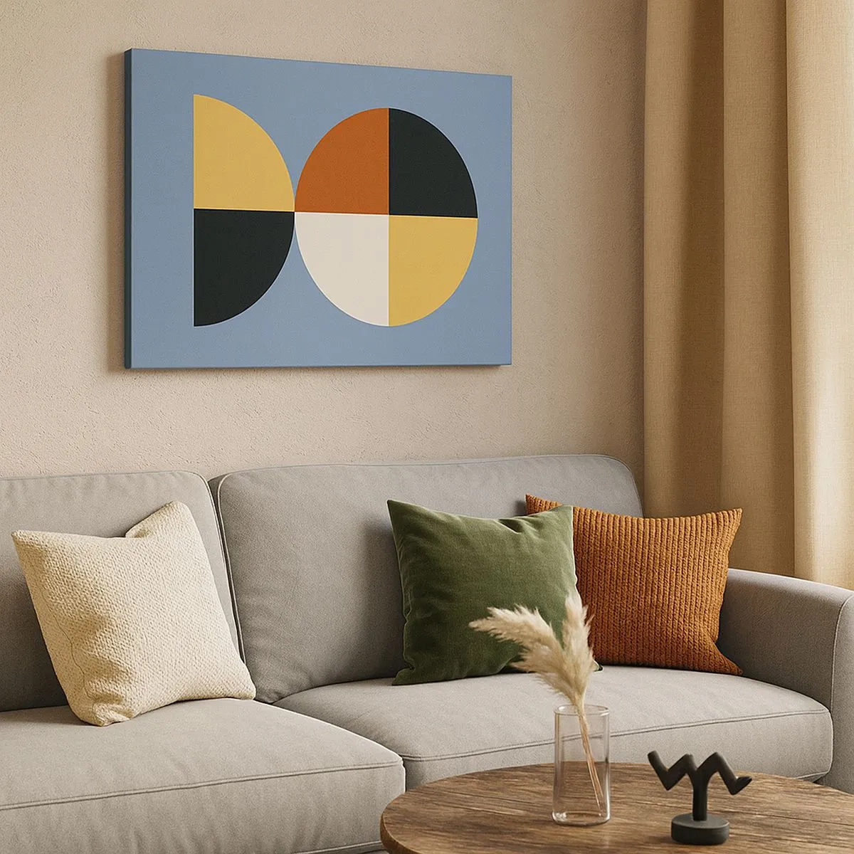 Lærredstryk - Billede på lærred - Geometriske cirkler på en blå baggrund - 70x50cm - Se og tæl - Moderne vægdekoration til stue og soveværelse ARTTOR
