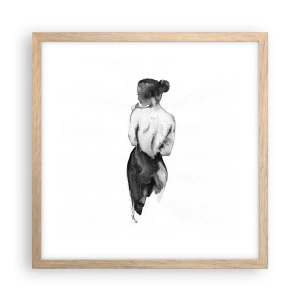 Plakat i ramme af lyst egetræ - Med hende forsvinder verden - 40x40 cm