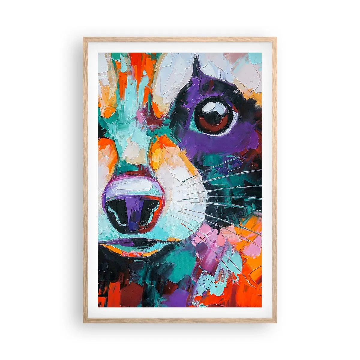 Plakat i ramme af lyst egetræ - Kun gode følelser - 61x91 cm