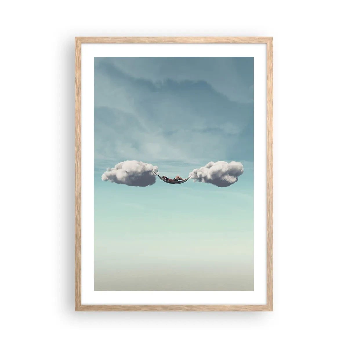 Plakat i ramme af lyst egetræ - Lykken i øjeblikket - 50x70 cm