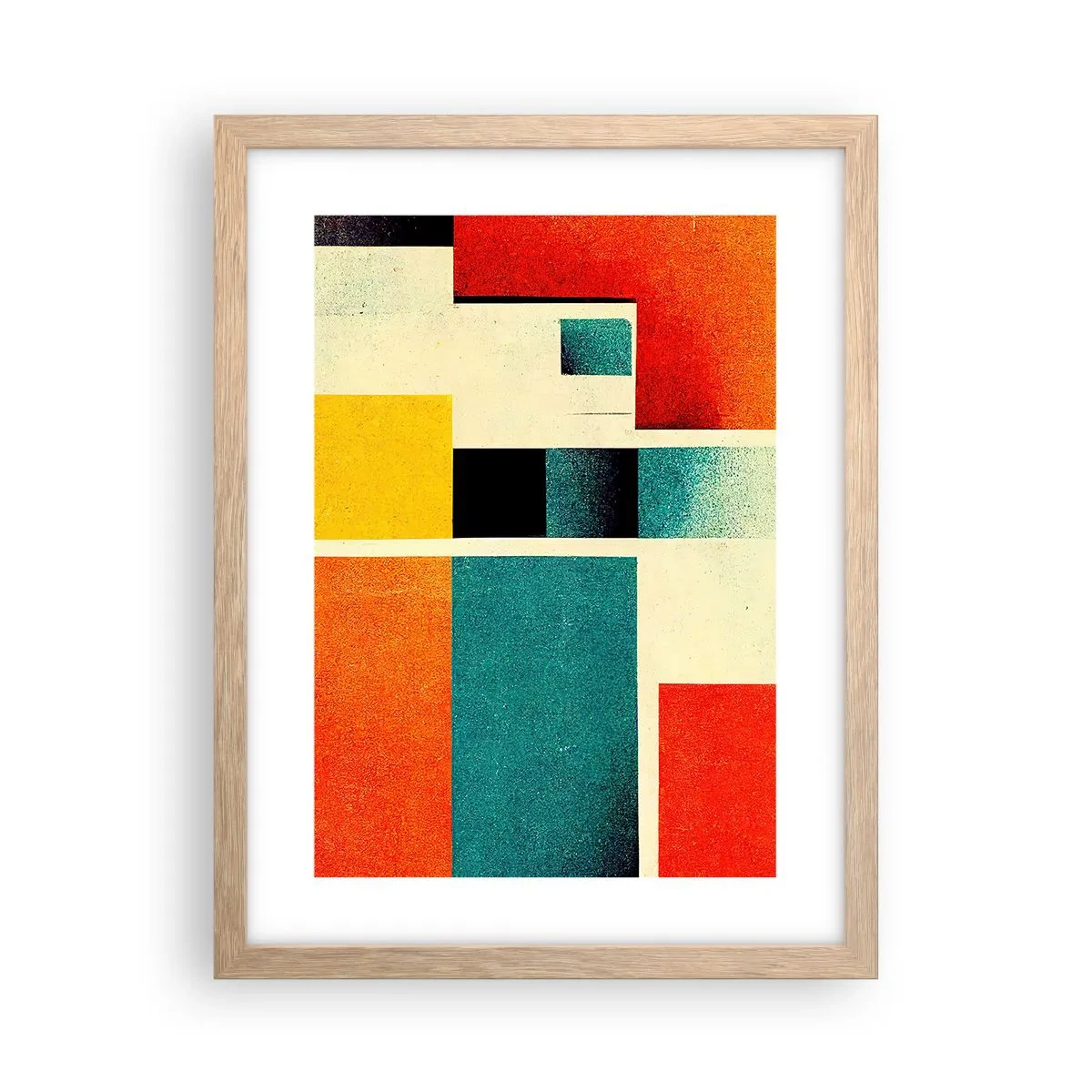 Plakat i ramme af lyst egetræ - Geometrisk abstraktion - god energi - 30x40 cm