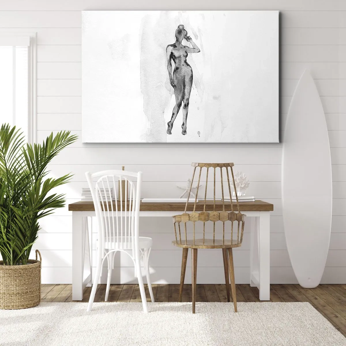 Lærredstryk - Billede på lærred - Skitse af en kvindes silhuet i grå nuancer - 70x50cm - En undersøgelse af idealet om kvindelighed - Moderne vægdekoration til stue og soveværelse ARTTOR