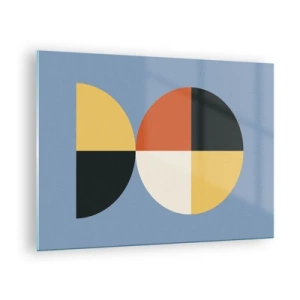 Billede på glas - Farverige halvcirkler og kvarte på en blå baggrund - 70x50cm - Se og tæl - Moderne vægdekoration til stue og soveværelse ARTTOR
