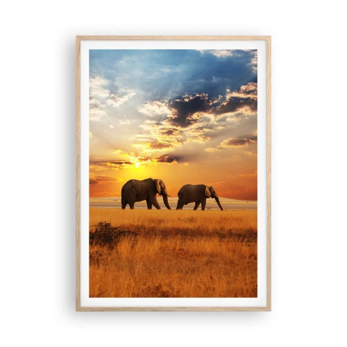 Plakat i ramme af lyst egetræ - Familievandring - 70x100 cm