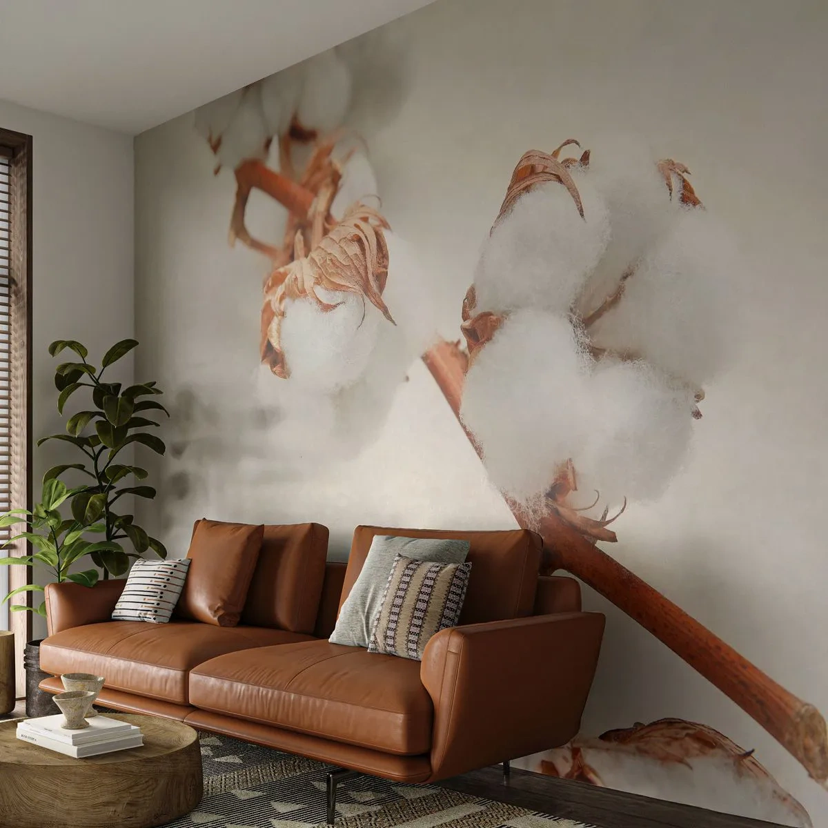 Fototapet Selvklæbende Deluxe Sticker - Bare kramme - Bomuldsblomst, Blomst, Bomuldskvist - 200x140 cm