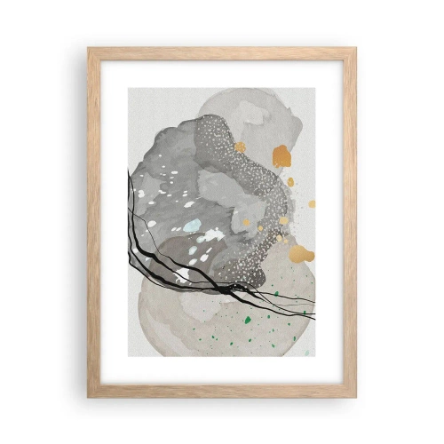 Plakat i ramme af lyst egetræ - Organisk komposition - 30x40 cm