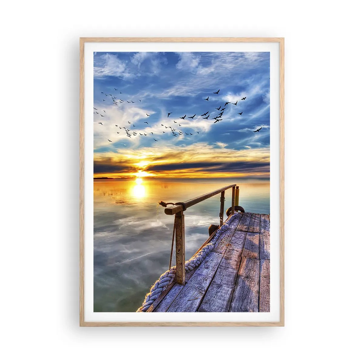 Plakat i ramme af lyst egetræ - Vinden går til ro - 70x100 cm
