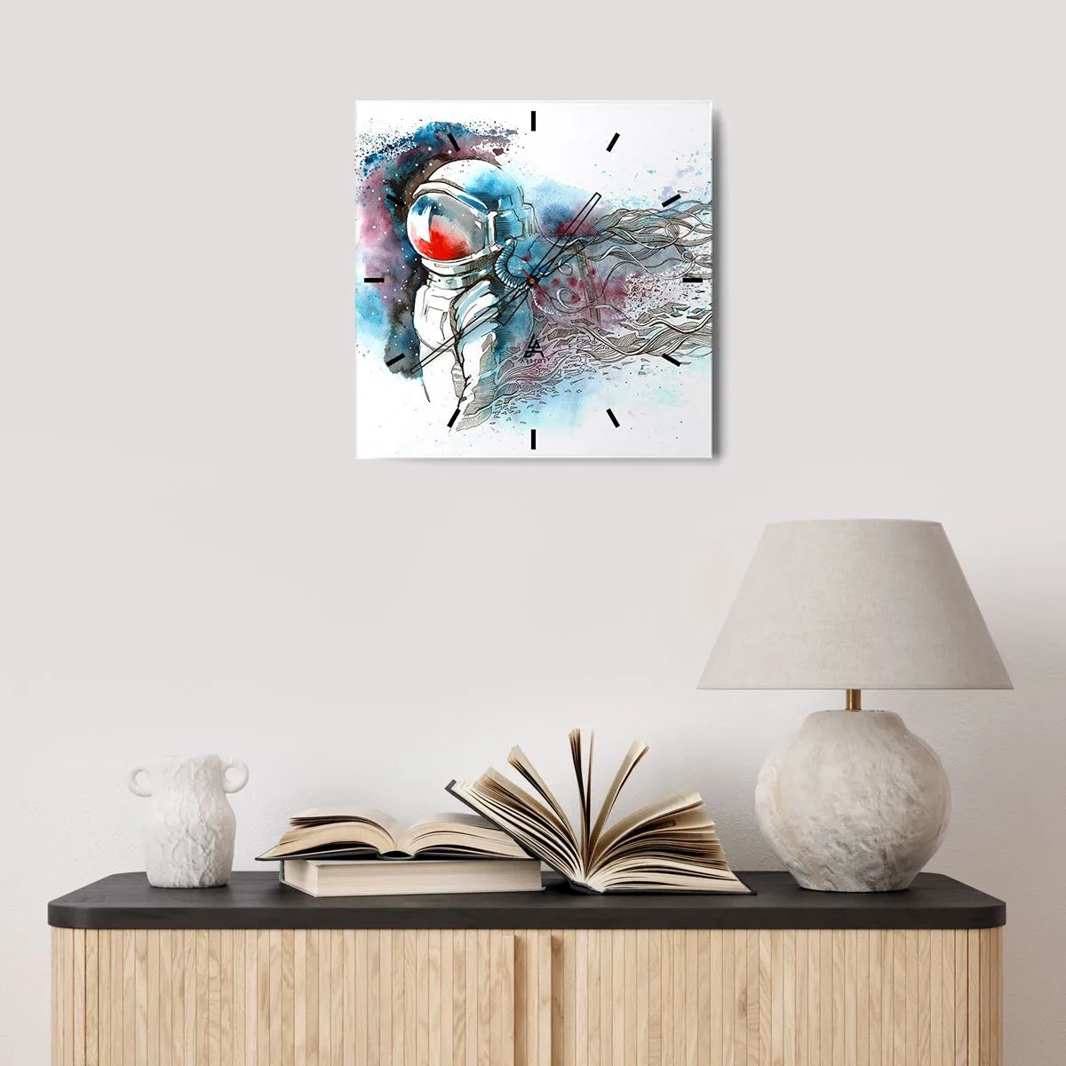 Vægur, Uret - Alene med kosmos - 40x40 cm