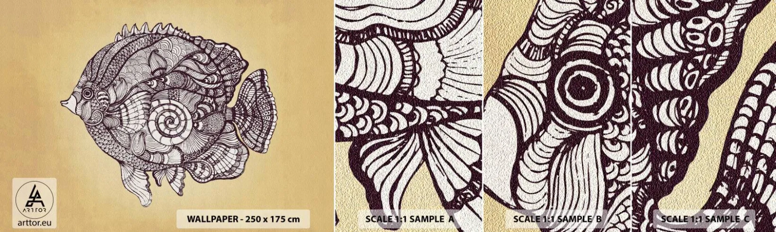 Fototapet Prøve Standard Eco - Fra et hav af ornamenter - Fisk, Ornament, Dekoration - 100x30 cm