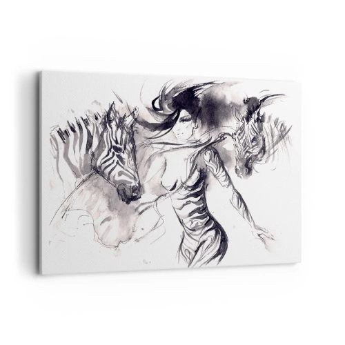 Lærredstryk - Billede på lærred - Danser med zebraer - 120x80 cm