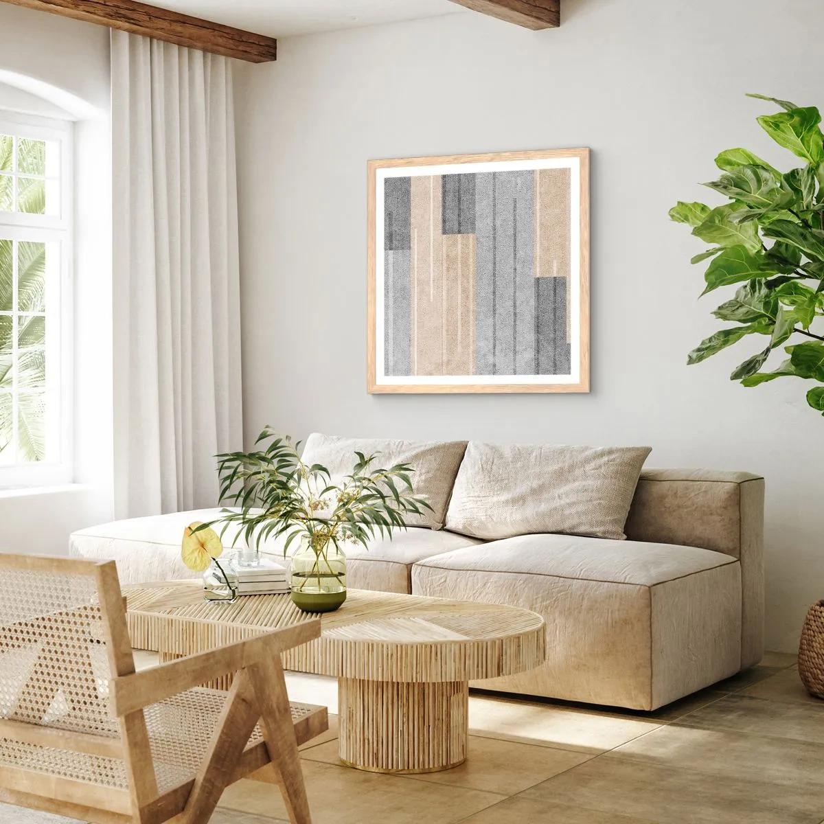 Plakat i ramme af lyst egetræ - Komposition: hold den lodret - 50x50 cm